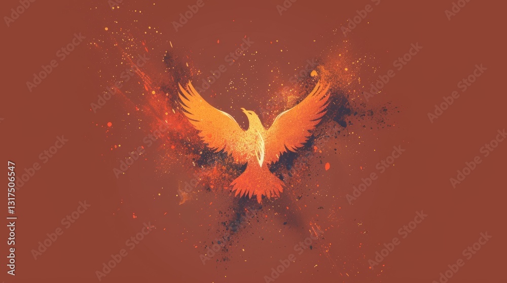 Fototapeta premium A Vibrant Orange and Yellow Bird in Flight Against a Dark Orange Background