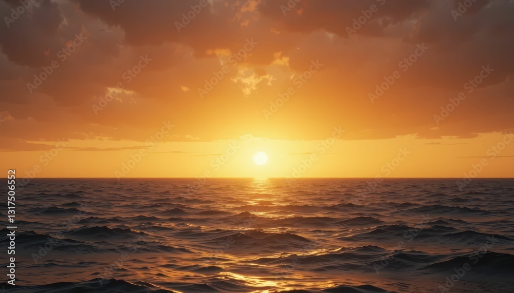 Fototapeta premium Serene Ocean Sunset with Vibrant Colors and Gentle Waves