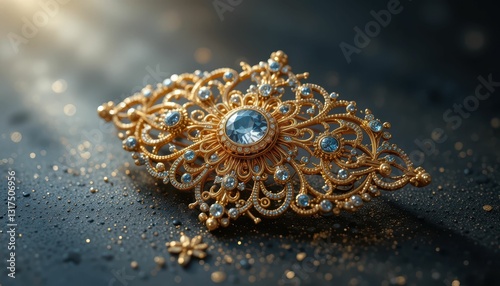 Elegant Vintage Brooch with Intricate Design and Shimmering Gems