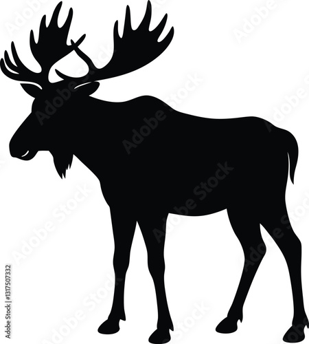 a bull moose  silhouette illustration  on white background.