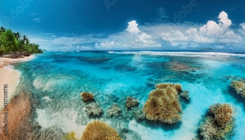 oculto en el corazón de una isla tropical, donde el verde follaje se entrelaza con las aguas cristalinas, creando una unión armoniosa entre la tierra y el mar, evocando una sensación de paraíso,