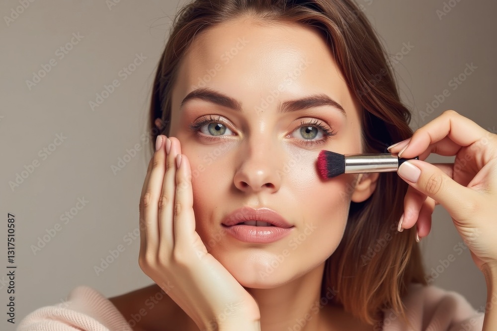 A makeup artist enhances a woman's features