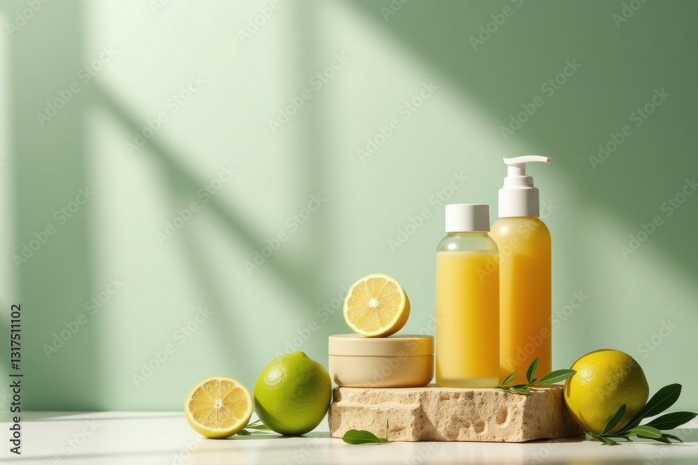Fresh beauty products on a sunlit table display Fresh beauty products on a sunlit table display