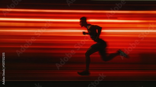 Side view of a sprint runner on a track, with motion blur capturing the intensity and power of the run, creating a sense of momentum and athletic determination