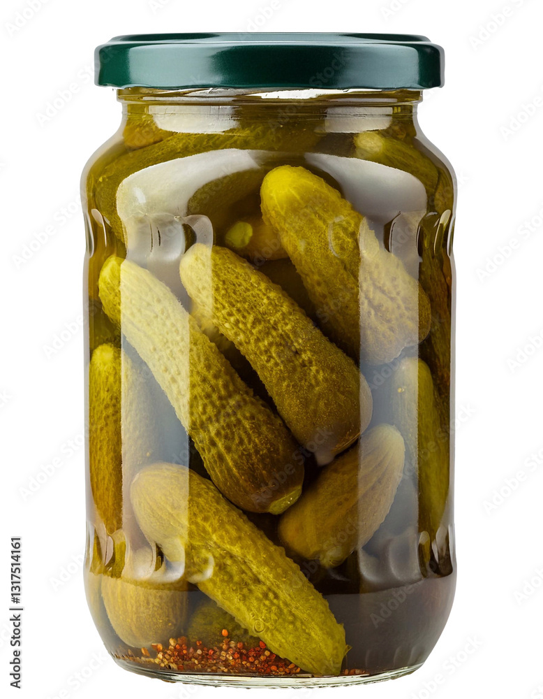 Glass jar filled with pickled gherkins with transparent background Glass jar filled with pickled gherkins with transparent background