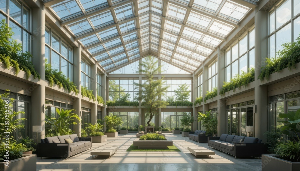 Bright and Airy Indoor Garden Space with Lush Greenery and Sofas Bright and Airy Indoor Garden Space with Lush Greenery and Sofas