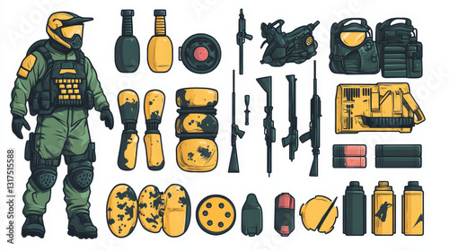 Wallpaper Mural Paintball club symbols icons protection uniform and sport game design elements equipment target vector illustration Torontodigital.ca
