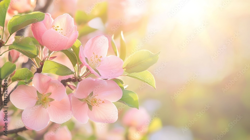 Quince Blossoms Transitioning into Spring with Soft Sunlight Quince Blossoms Transitioning into Spring with Soft Sunlight