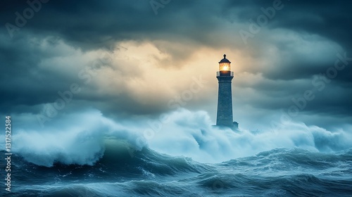 Lighthouse Standing Strong Amidst a Furious Stormy Sea: A Beacon of Hope and Resilience