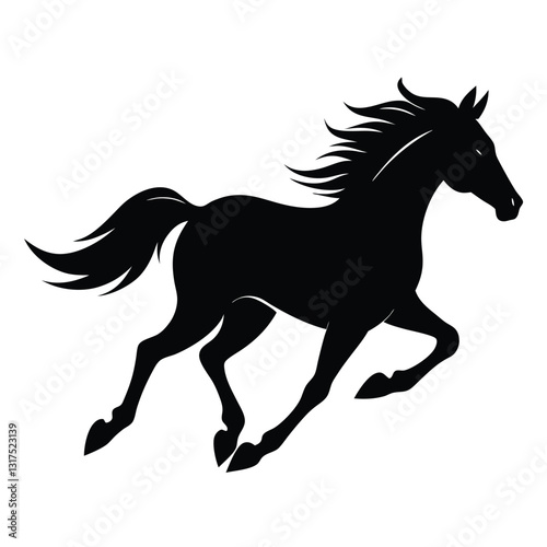 A black horse galloping forward