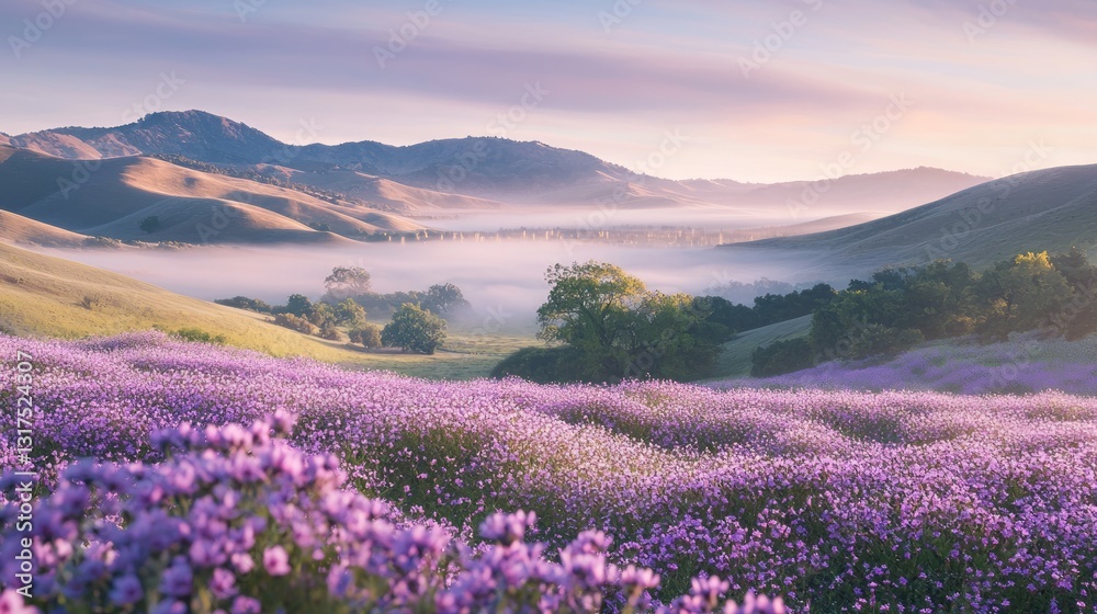 Serene Pastel Fields of Phlox Under Soft Morning Light Serene Pastel Fields of Phlox Under Soft Morning Light