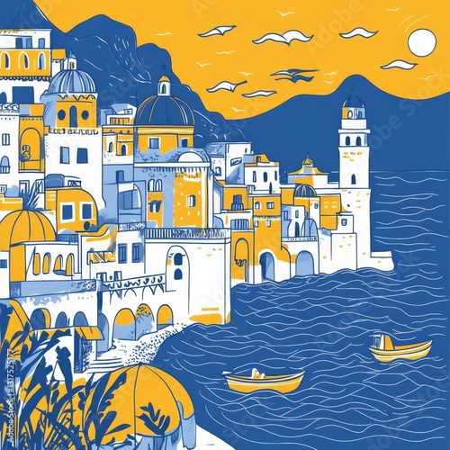 Wallpaper Mural Italian sea coast vacation doodle illustrations for party invitations, posters, and prints Torontodigital.ca