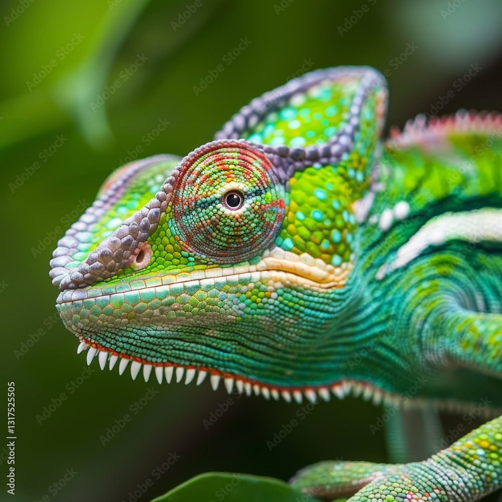 Fototapeta premium Close-up of a Colorful Chameleon's Head and Body in a Natural Setting