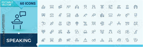 Speaking line icons. Pack of talk, communication, chat, discussion, conversation, dialog, man, speech. Thin icon. Icons set in linear style. Minimal icon pack.