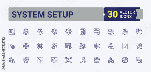 System Setup icon collection. Includes symbols for technology, recovery, setup, install, app and more. Setting And Setup simple icons. Isolated icon. Collection of simple line web icons.