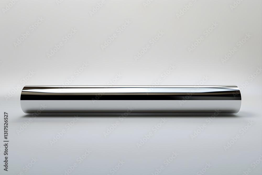 Sleek Polished Metallic Tube Against White Background Sleek Polished Metallic Tube Against White Background