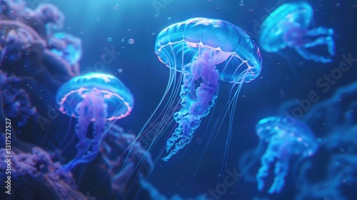Glowing Jellyfish in Deep Sea - Cinematic Underwater Scene for Futuristic Tech Branding