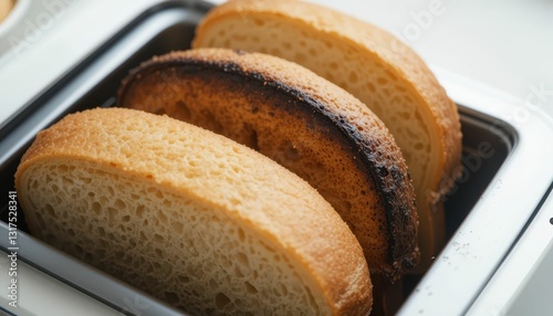 Slices of Toast with Various Levels of Browning in Toaster photo