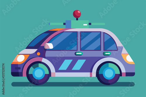 A colorful self-driving car with exaggerated features and a unique design captures attention with its charm, Self driving car Customizable Disproportionate Illustration