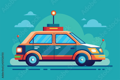 A self-driving car illustration showcases futuristic design features and a customizable appearance, Self driving car Customizable Flat Illustration