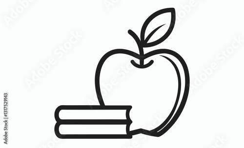 Apple and book vector icon, education symbol illustration, apple and book vector icon 