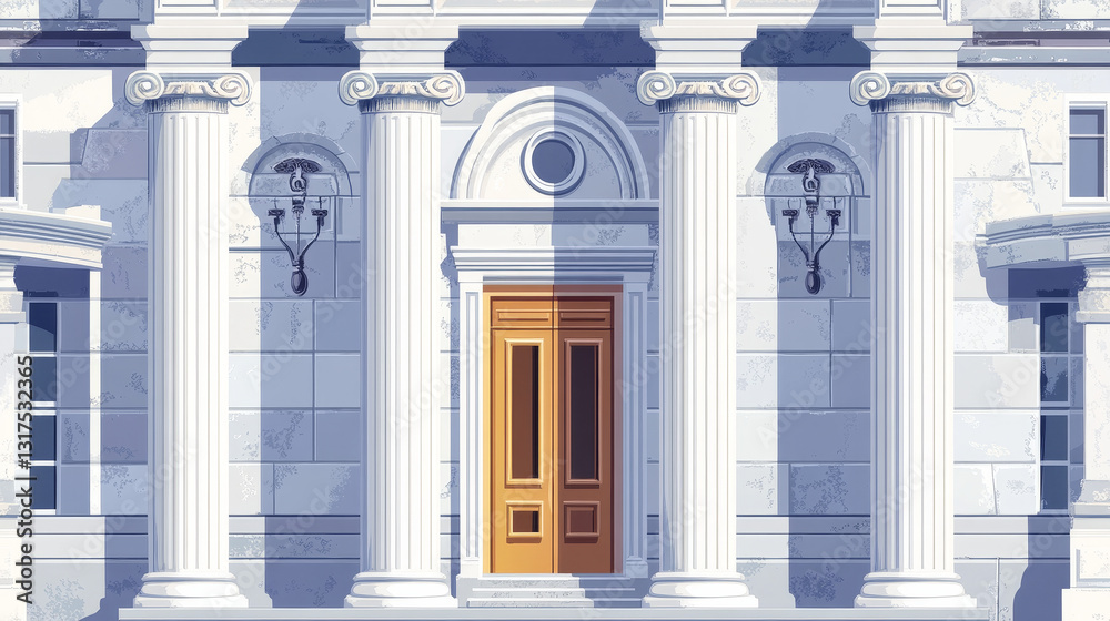 Obraz premium Arch design architecture construction frame seamless pattern background column gate door facade building construction vector illustration.