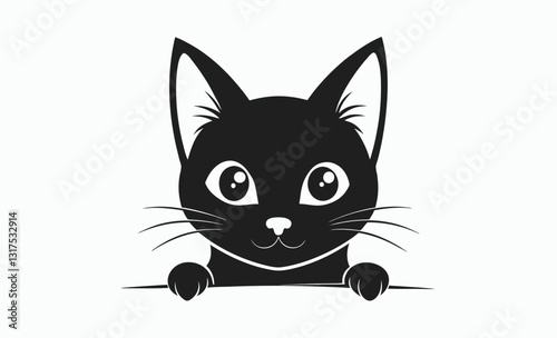 Black cats peeking vector, cartoon pet illustration, black cats looking out the window, Collection of cartoon cats peeking out the window. Funny peeking pets. Vector illustration on white background