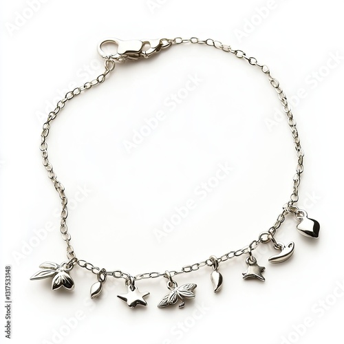 Wallpaper Mural A delicate silver anklet with tiny charms, isolated on a white background for a summer fashion jewelry look. Torontodigital.ca