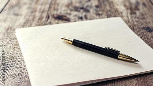 Wallpaper Mural Elegant Black and Gold Pen Resting on Clean White Notepad on Rustic Wood Table Torontodigital.ca