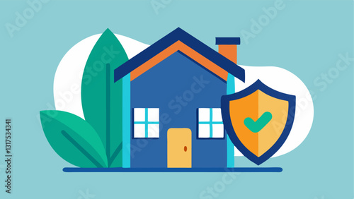 House with Shield An illustration featuring a cozy house with a large shield in front symbolizing homeowners insurance protecting the property from damage like fires or storms.