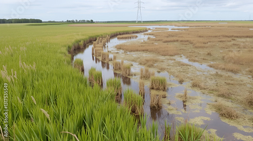 At the edge of a natural marshland fen in the Midwest.