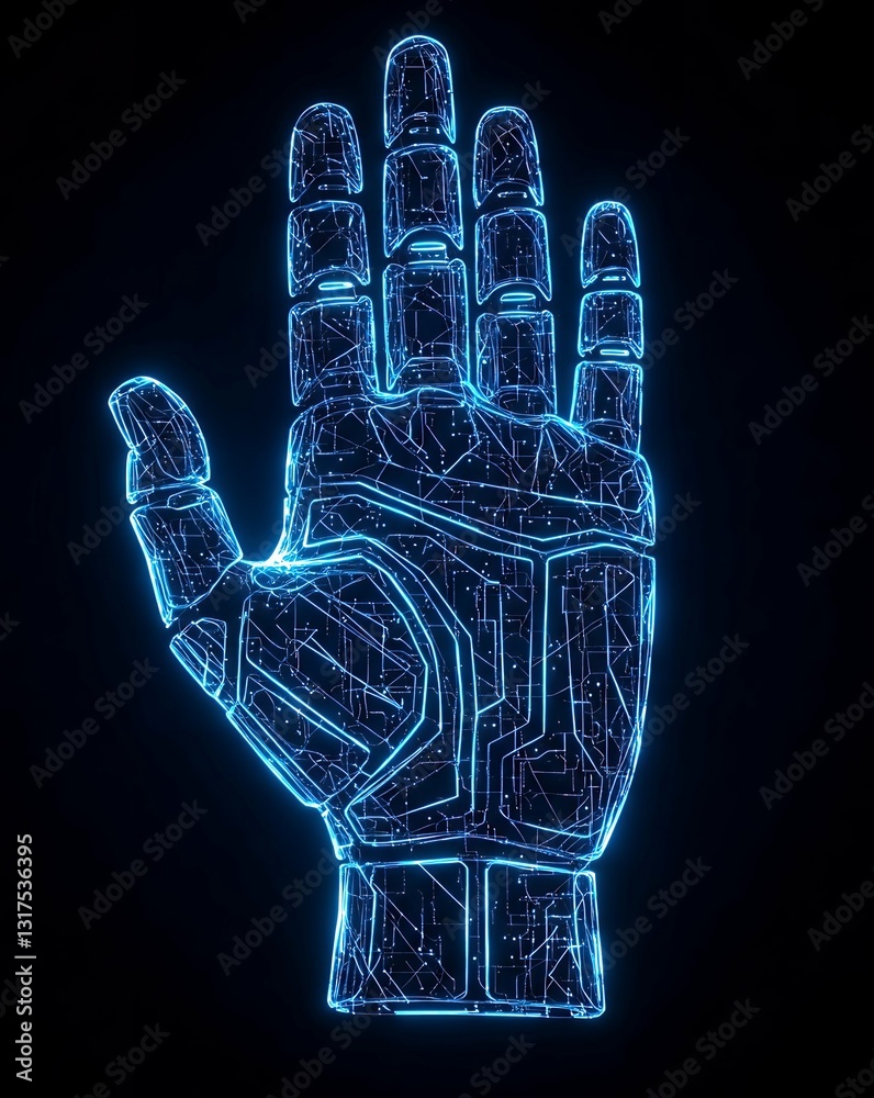 Fototapeta premium Futuristic Neon Cyber Hand Emerging from a Digital Portal