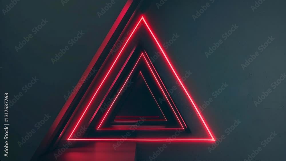 Pulsating neon red triangle animation in a dark futuristic setting.