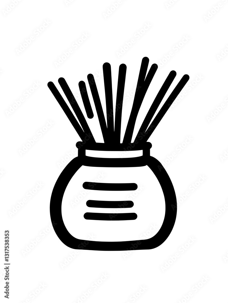 Fototapeta premium Illustration of a round container filled with decorative sticks showcasing creative artistry and minimalistic design