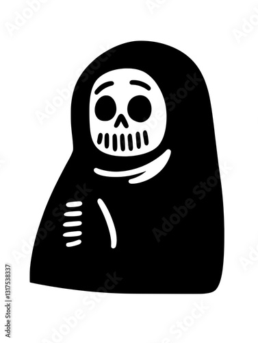 Mysterious figure wrapped in a dark cloak with a playful skull face revisiting classic tales of the unknown