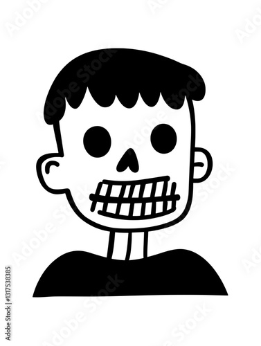 Creative spooky character design featuring a playful skeleton with a mischievous grin and cartoonish features