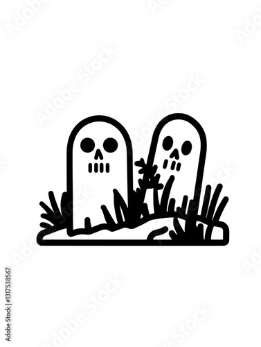 Spooky grave markers surrounded by grass and wild plants under a hauntingly beautiful moonlight in an eerie landscape at night