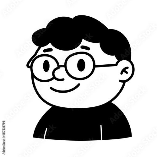 Creative vector illustration of a cheerful boy with glasses, expressing joy and curiosity in a simple yet engaging design