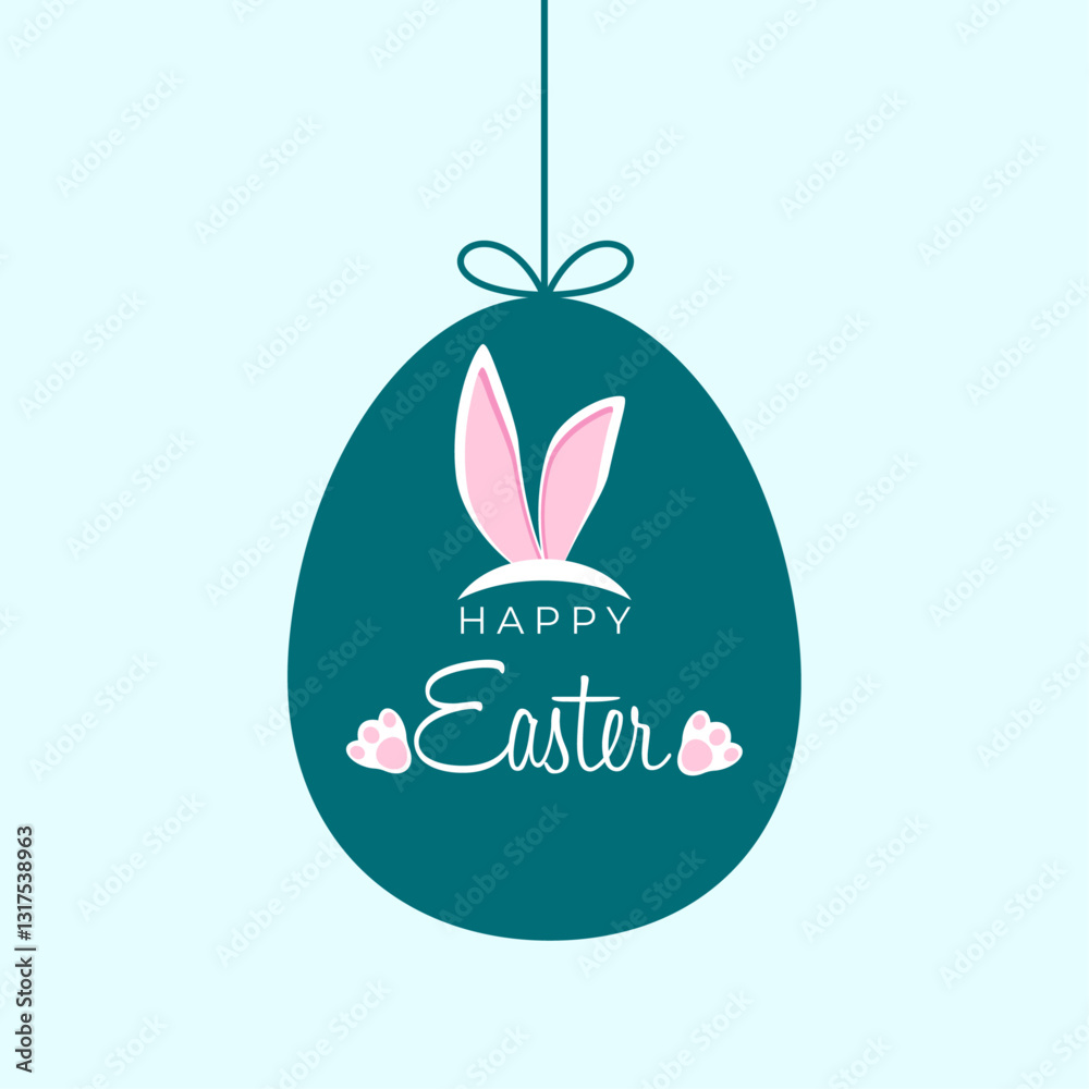 Fototapeta premium Happy Easter. Simple easter card with bunny ears and pows in flat vector design