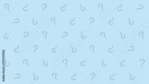 Small question marks distributed on a solid light blue background