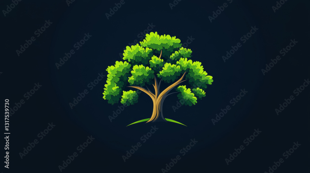 Obraz premium Tree vector logotype oak treetops silhouette illustration isolated green forest badge logo branch line-tree collection.