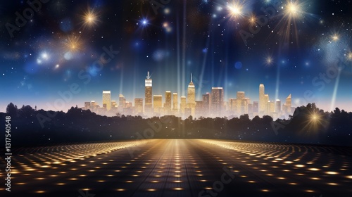 Glamorous Hollywood Lights with Glowing Cityscape, Starry Night Sky, and Vibrant Urban Glow