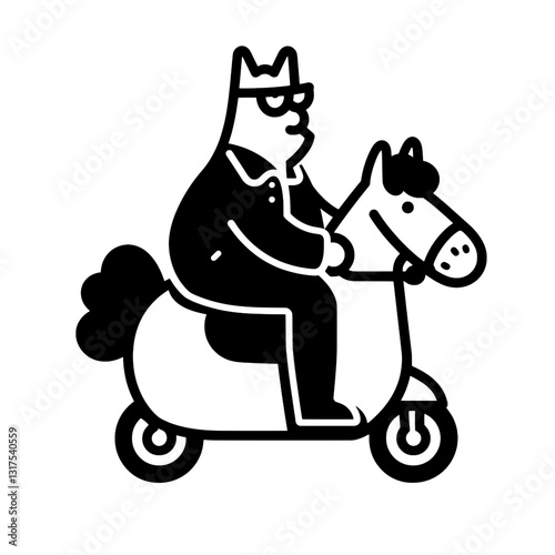 A whimsical illustration showcases a quirky character riding a scooter, blending humor and creativity in a playful setting