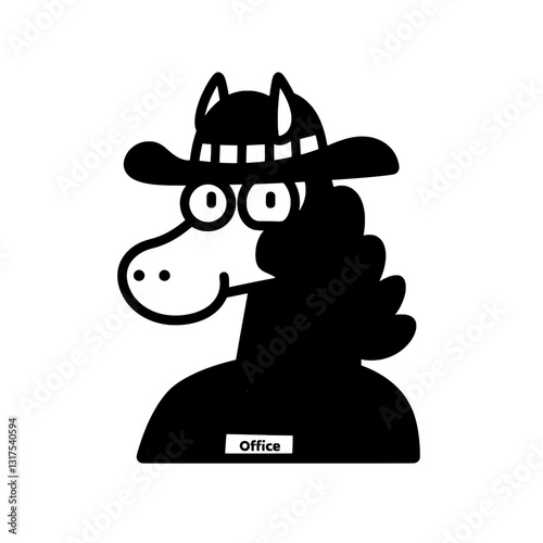 Cartoon horse character wearing glasses and a hat, conveying a playful office vibe