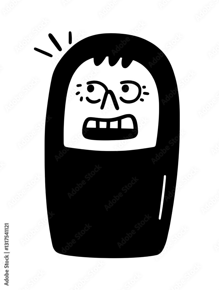 Whimsical character design portrayed in black and white using vector art techniques to create a unique expression Whimsical character design portrayed in black and white using vector art techniques to create a unique expression