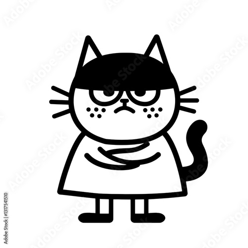 Charming vector illustration of a mischievous cat character with an intriguing expression and a playful outfit design