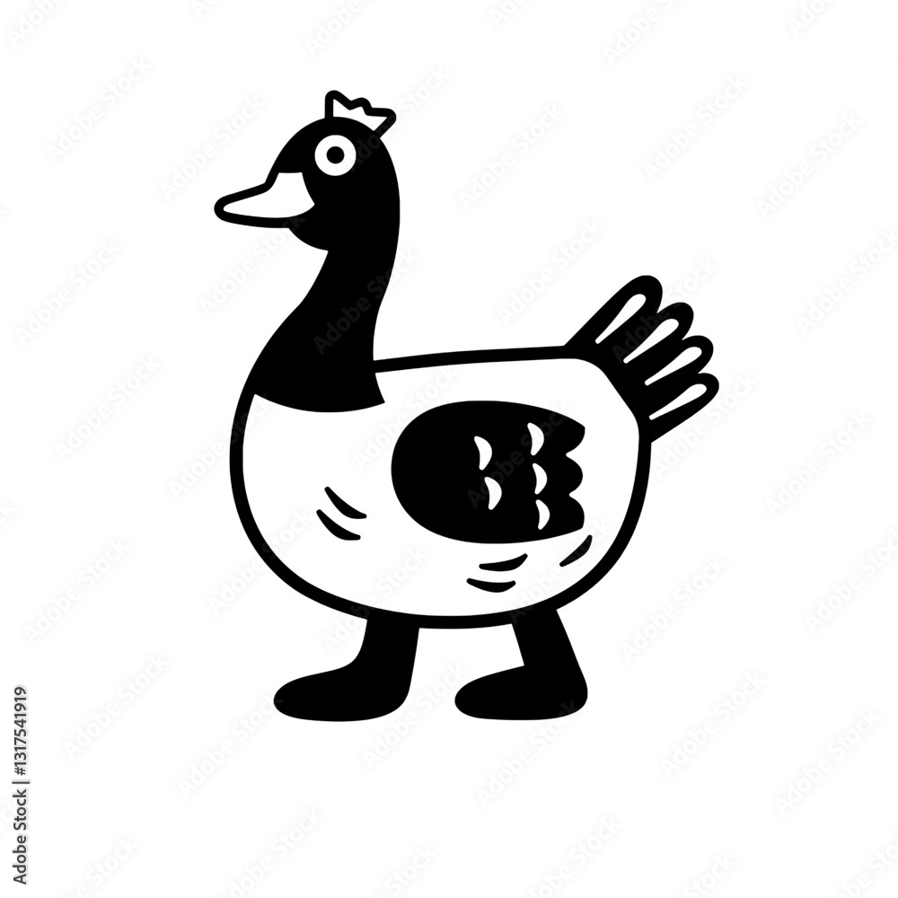 Fototapeta premium Playful cartoon duck character walks confidently across a whimsical landscape with a quirky design and unique features