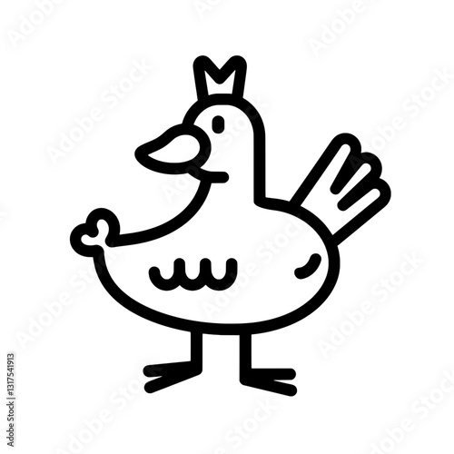 Unique cartoon chicken character wearing a crown, symbolizing creativity and playfulness in vector art design