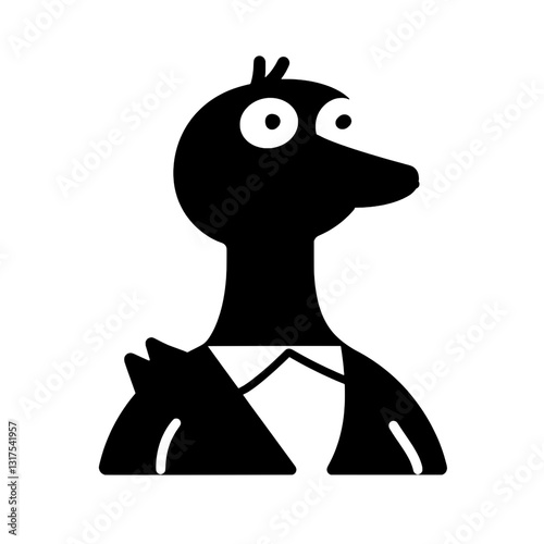 Unique black vector illustration of a quirky character with a suit and quirky expression in a minimalistic style