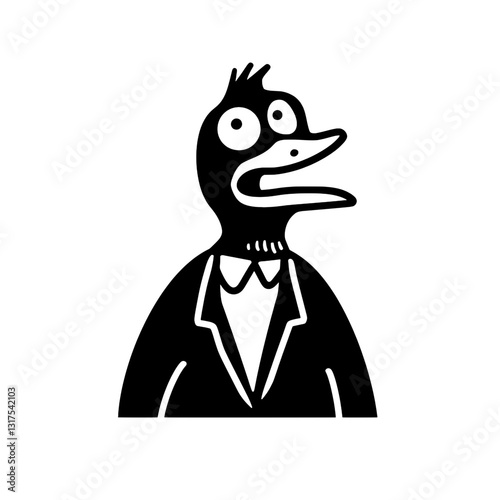 Unique vector illustration of a quirky character as a duck in a suit, showcasing an unusual blend of humor and artistry